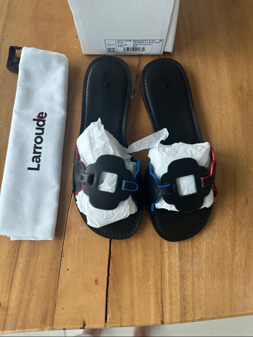 Larroude Black Slide Sandal. Style Margherita